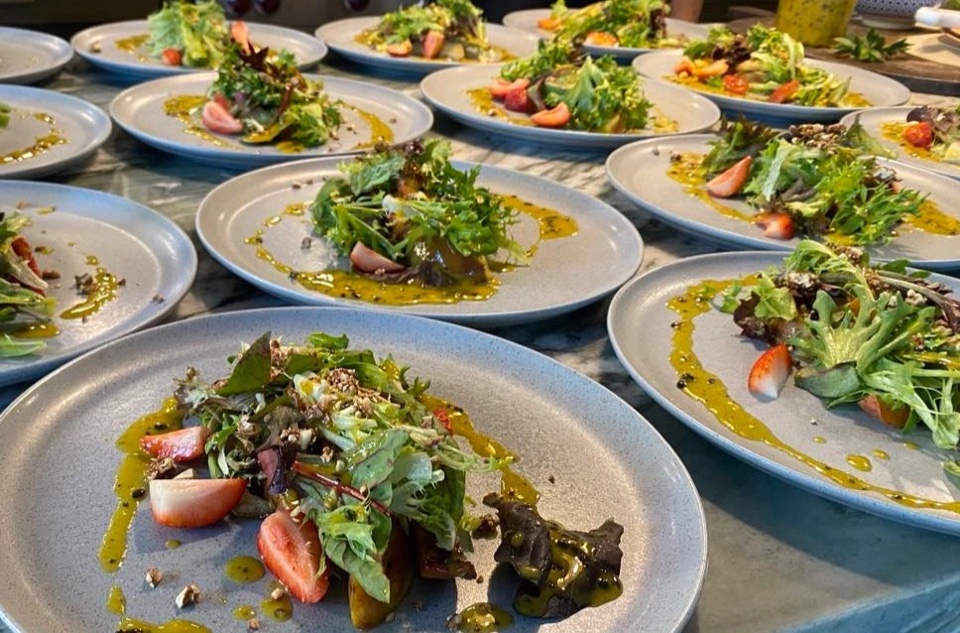 Fresh salad plates prepared for a relaxed villa lunch in Cabo