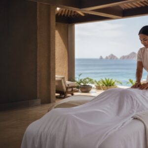 Professional in-villa massage service overlooking the Sea of Cortez