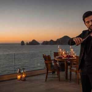 Private violin show during a sunset dinner at a Cabo villa