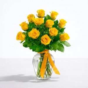 Yellow Rose Glass Vase — Cabo Delivery flowers in Cabo San Lucas