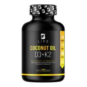 B Life Coconut Oil, Vitamin D3 & K2 Bottle with 300 Capsules Gel