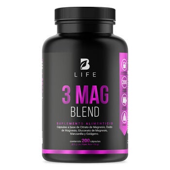 B Life Mix Magnesios, Citrato Magnesium, Oxido Magnesium, Gluconato Magnesium Bottle with 200 Capsules