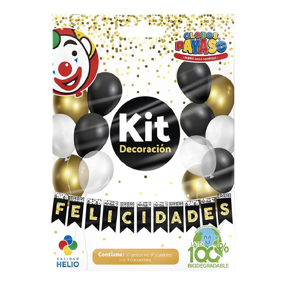 Payaso Black & Gold Balloon Kit 31 piezas