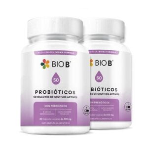 Bio B Probióticos 50Billones 2 Frascos 30 Capsules Each