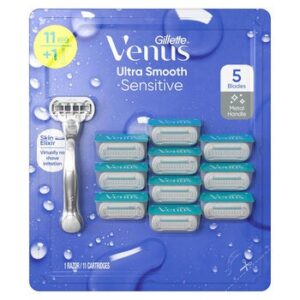 Gillette Venus Ultra Smooth Sensitive Disposable Razor 11 Cartridges + 1 Mango 12pzas