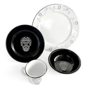 Baro Industrial, Dinnerware Peltre, Diseño Calavera, 16 Pieces