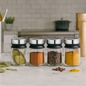 WMF Set 4 Especieros Glass with Tapa Stainless Steel