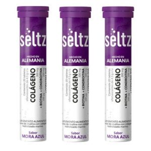 Seltz Collagen 3 Tubes with 20 Tabletas Efervescentes Each Flavor Mora Azul