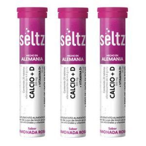 Seltz Calcio + Vitamin D 3 Tubes with 20 Tabletas Efervescentes Each Flavor Limonada Rosa