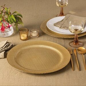 Over&Back, 4 Platos Decorativos Glass for Mesa Dorados