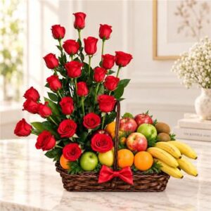 Luxury Rose & Fruit Basket — Cabo Delivery flowers in Cabo San Lucas