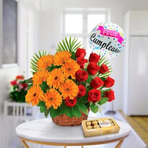 Birthday Rose & Gerbera Basket — Cabo Delivery flowers in Cabo San Lucas
