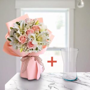 Rose & Lily Bouquet with Vase — Cabo Delivery flowers in Cabo San Lucas