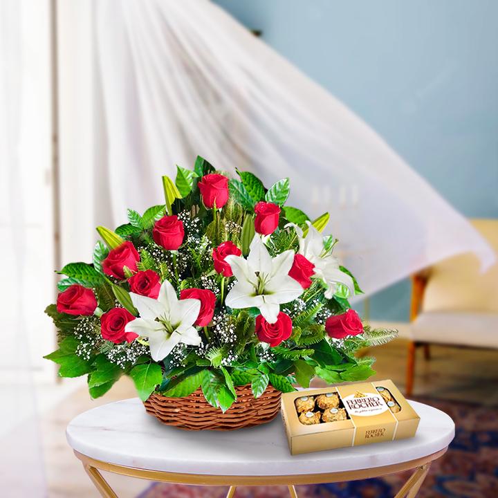 Deep Love Rose & Lily Basket — Cabo Delivery flowers in Cabo San Lucas