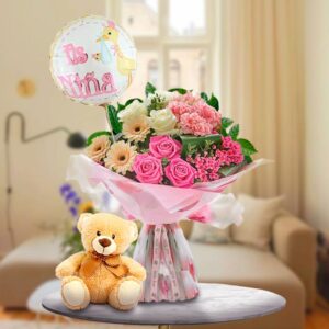 Welcome Baby Girl Flower Bouquet — Cabo Delivery flowers in Cabo San Lucas