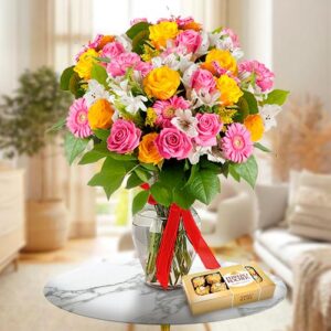 Pastel Flower & Chocolate Vase — Cabo Delivery flowers in Cabo San Lucas