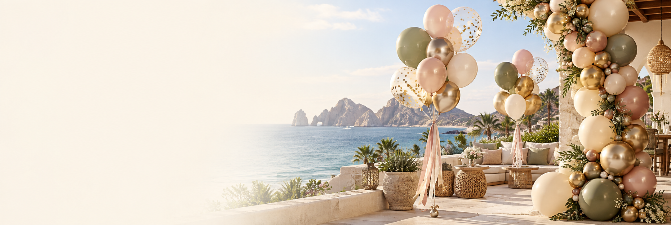 Elegant balloon decorations on the Cabo coastline
