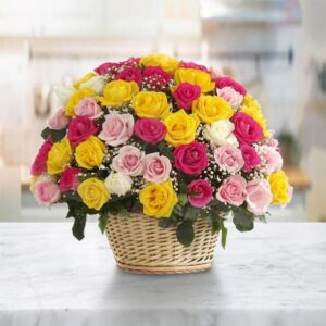Cheerful Pastel Rose Basket — Cabo Delivery flowers in Cabo San Lucas