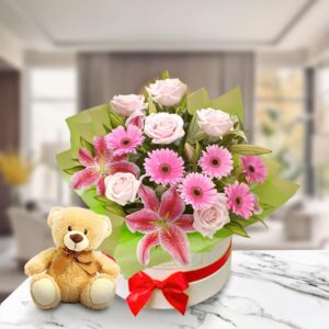 Thoughtful Flower Box & Teddy — Cabo Delivery flowers in Cabo San Lucas
