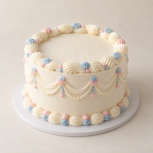Ivory gender reveal cake with pink and blue decoration — Delivery Cabo
