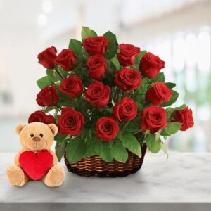 Sweet Rose & Teddy Basket — Cabo Delivery flowers in Cabo San Lucas