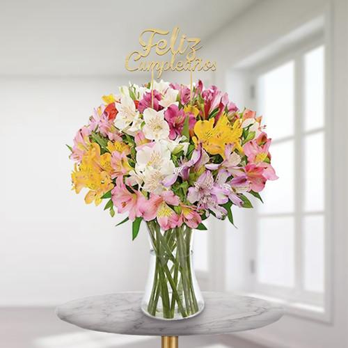 Birthday Colors Alstroemeria Vase — Cabo Delivery flowers in Cabo San Lucas