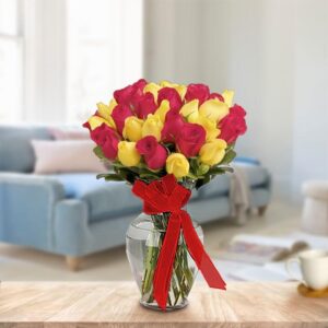 Sunrise Red & Yellow Rose Vase — Cabo Delivery flowers in Cabo San Lucas