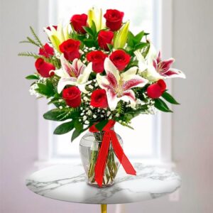 Perfect Pair Rose & Lily Vase — Cabo Delivery flowers in Cabo San Lucas