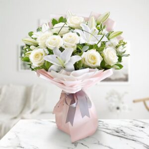 White Lily & Rose Bouquet — Cabo Delivery flowers in Cabo San Lucas