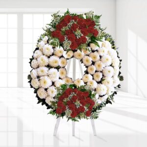 Red & White Sympathy Wreath — Cabo Delivery flowers in Cabo San Lucas