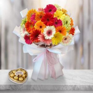 Lovely Day Gerbera & Chocolate Bouquet — Cabo Delivery flowers in Cabo San Lucas