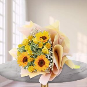 Golden Glow Rose & Sunflower Bouquet — Cabo Delivery flowers in Cabo San Lucas