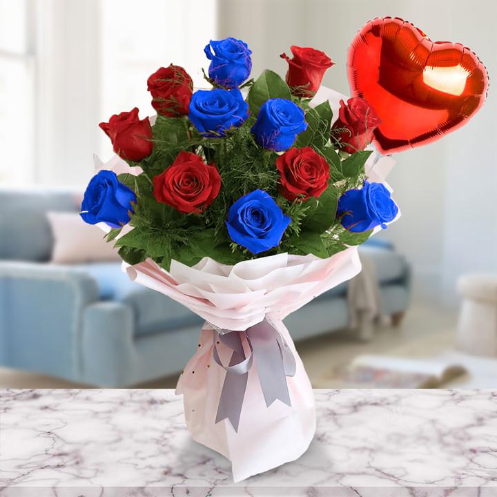 Red & Blue Rose Romance Bouquet — Cabo Delivery flowers in Cabo San Lucas