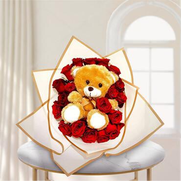Rose Bouquet with Teddy Bear — Cabo Delivery flowers in Cabo San Lucas
