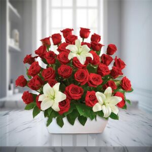 Red Rose & White Lily Arrangement — Cabo Delivery flowers in Cabo San Lucas
