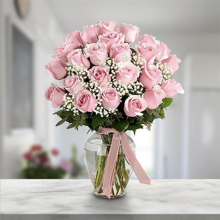 Pink Rose Glass Vase — Cabo Delivery flowers in Cabo San Lucas