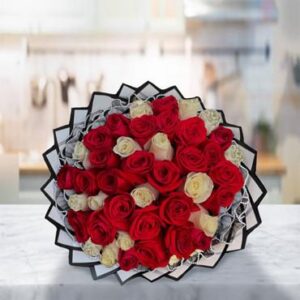 Royal Red & White Rose Bouquet — Cabo Delivery flowers in Cabo San Lucas