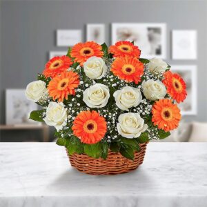Smile Maker Rose & Gerbera Basket — Cabo Delivery flowers in Cabo San Lucas