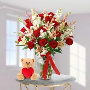 Grand Rose & Lily Teddy Arrangement — Cabo Delivery flowers in Cabo San Lucas