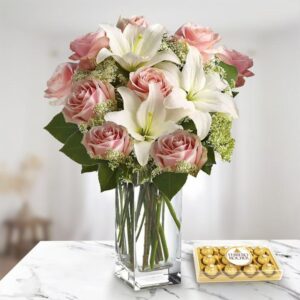 Sweet Pink Rose & Lily Gift — Cabo Delivery flowers in Cabo San Lucas